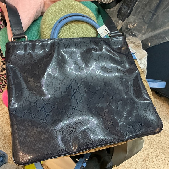 New Gucci Messenger Bag GG Prime 201446 Navy PVC Leather Crossbody Logo Flat No - Picture 4 of 5